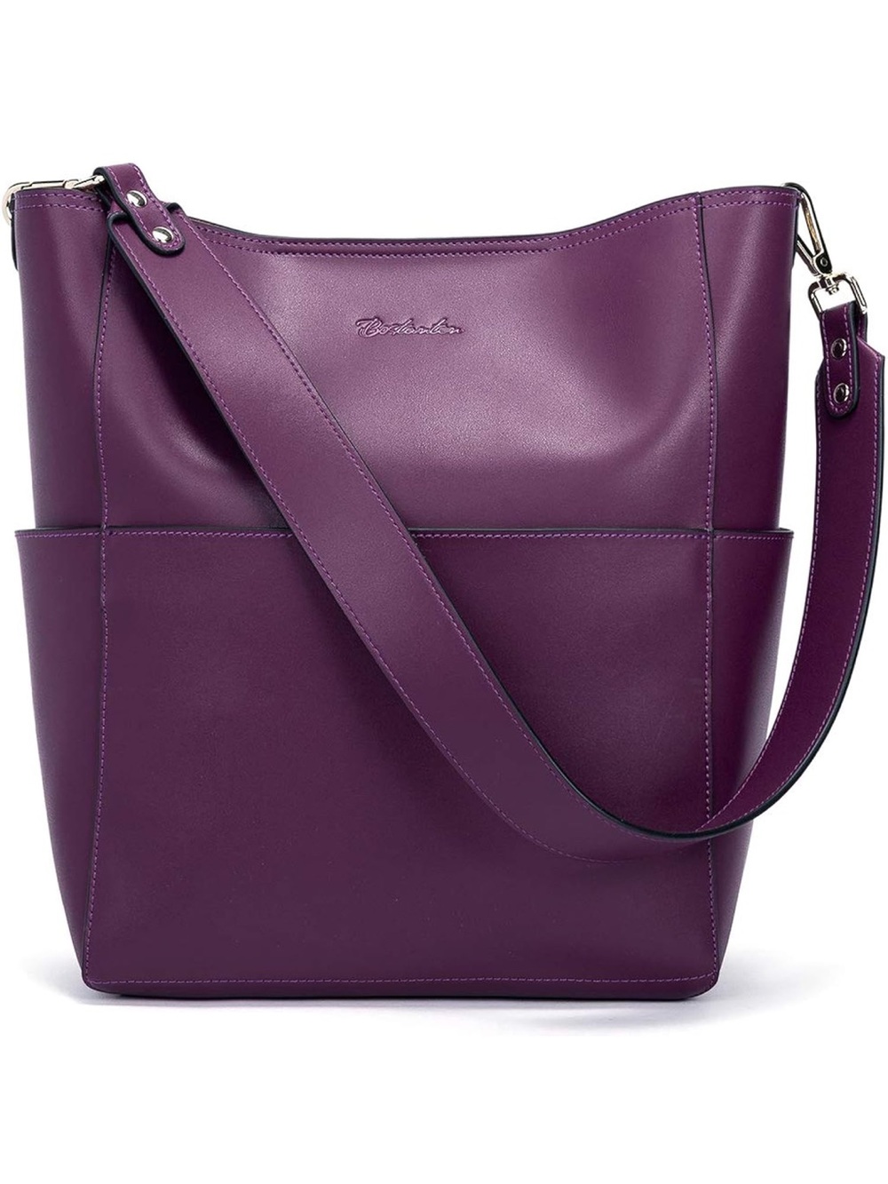 Bostonian Plum Leatherette Bucket Shoulder Bag